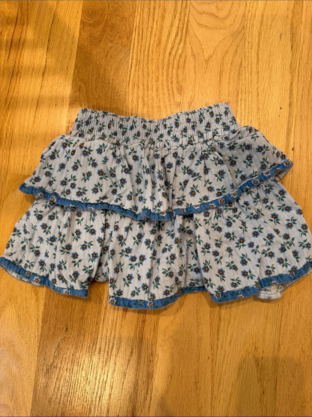 Zara Light Blue Floral Smocked Tiered Skirt